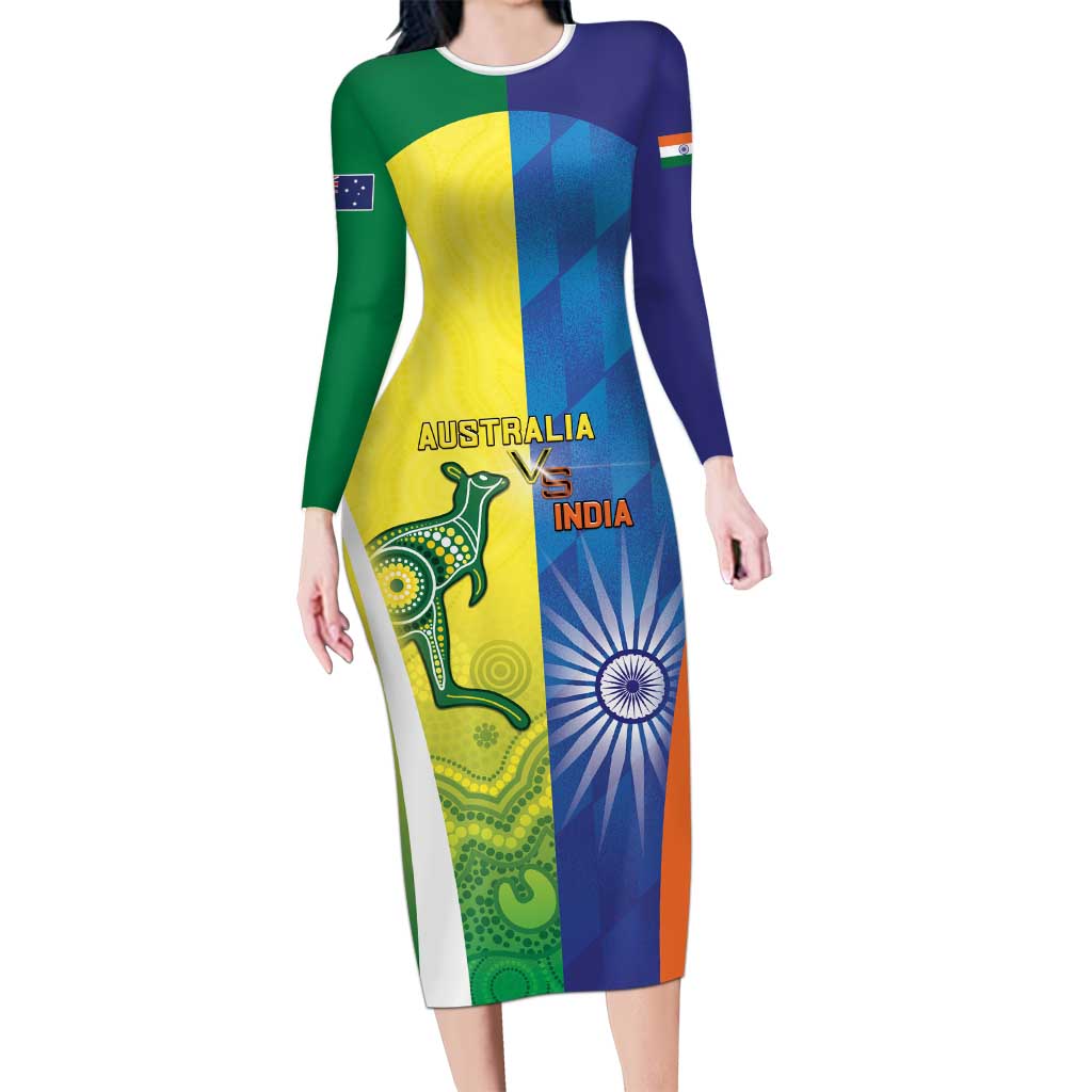 Custom Australia And India Cricket Family Matching Long Sleeve Bodycon Dress and Hawaiian Shirt Ashoka Chakra With Aboriginal - Vibe Hoodie