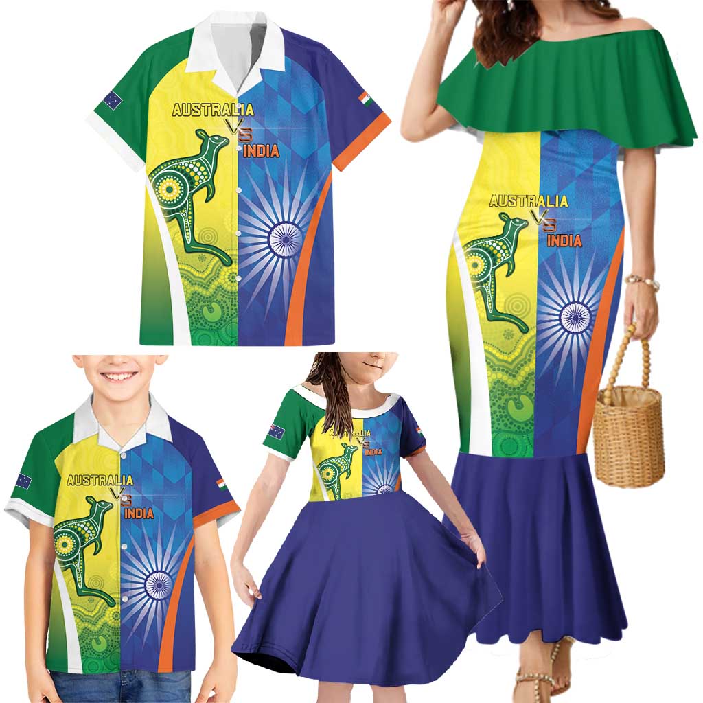 Custom Australia And India Cricket Family Matching Mermaid Dress and Hawaiian Shirt Ashoka Chakra With Aboriginal - Vibe Hoodie