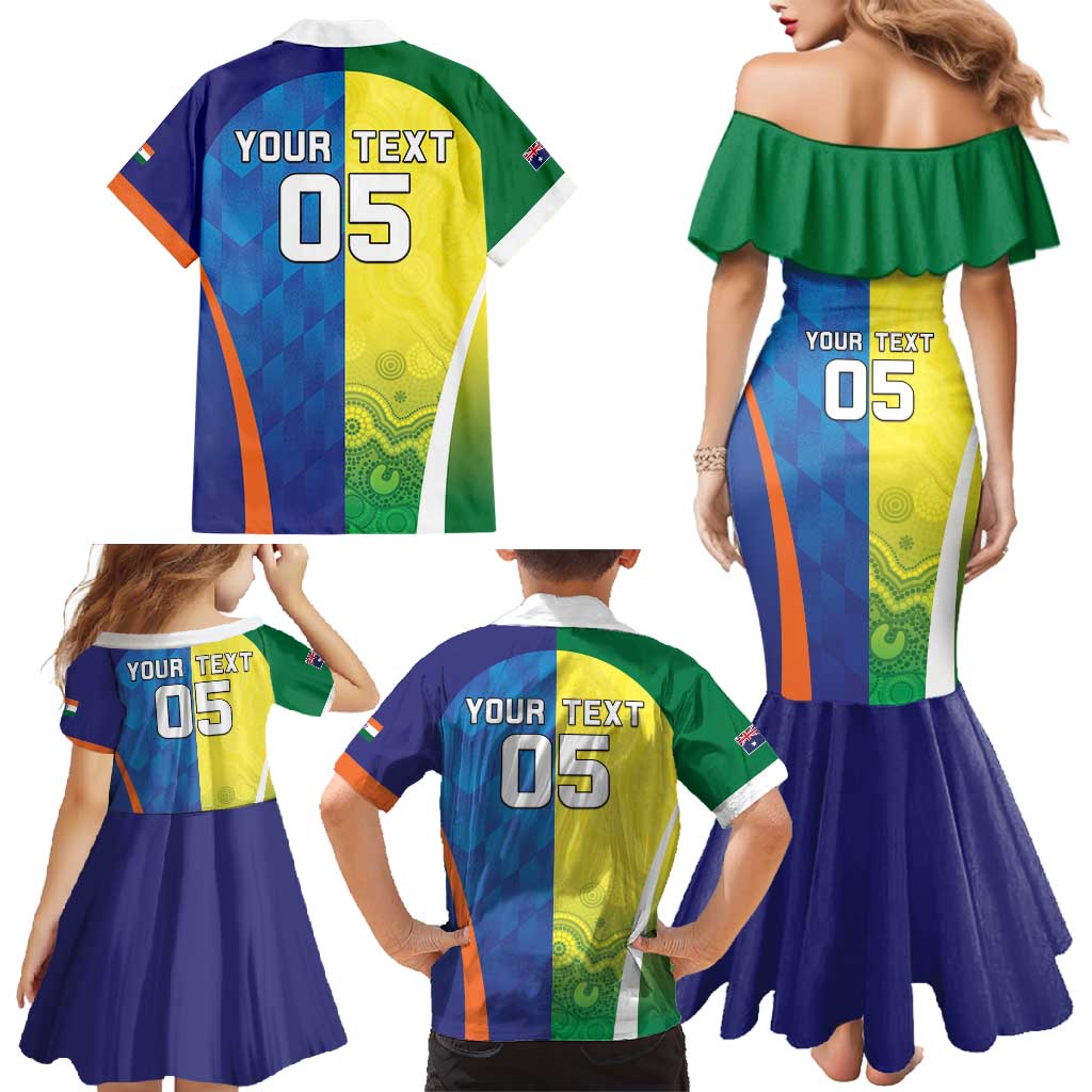 Custom Australia And India Cricket Family Matching Mermaid Dress and Hawaiian Shirt Ashoka Chakra With Aboriginal - Vibe Hoodie
