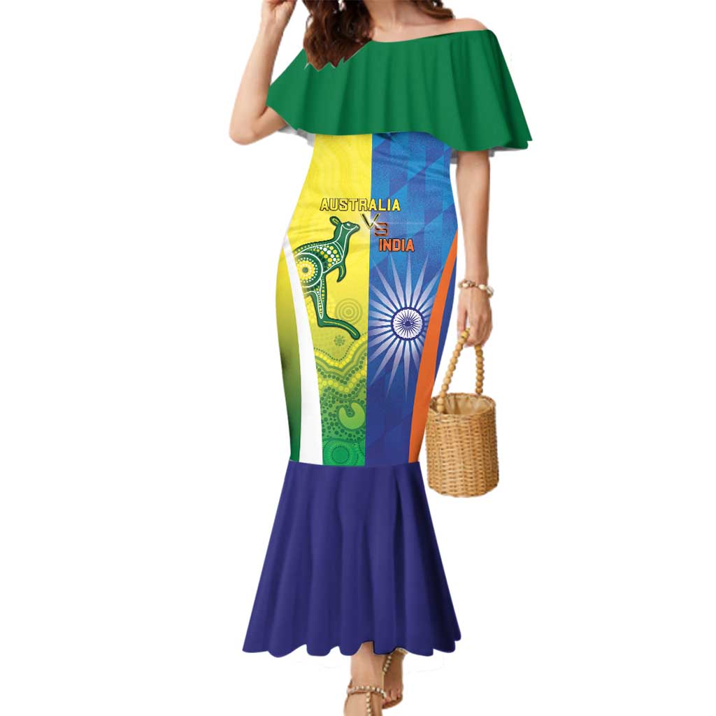 Custom Australia And India Cricket Family Matching Mermaid Dress and Hawaiian Shirt Ashoka Chakra With Aboriginal - Vibe Hoodie