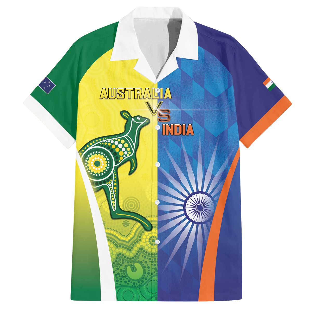 Custom Australia And India Cricket Family Matching Off The Shoulder Long Sleeve Dress and Hawaiian Shirt Ashoka Chakra With Aboriginal - Vibe Hoodie