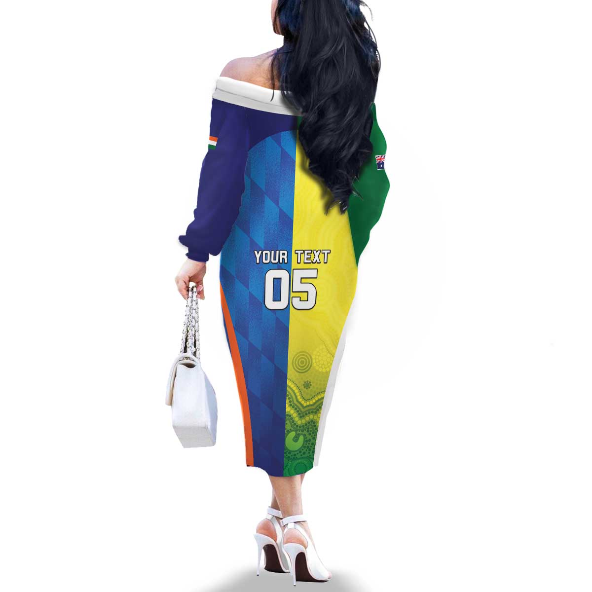 Custom Australia And India Cricket Family Matching Off The Shoulder Long Sleeve Dress and Hawaiian Shirt Ashoka Chakra With Aboriginal - Vibe Hoodie