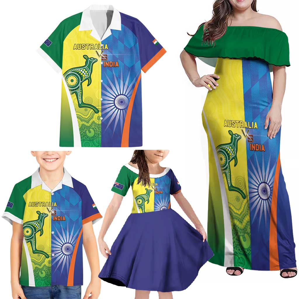 Custom Australia And India Cricket Family Matching Off Shoulder Maxi Dress and Hawaiian Shirt Ashoka Chakra With Aboriginal - Vibe Hoodie