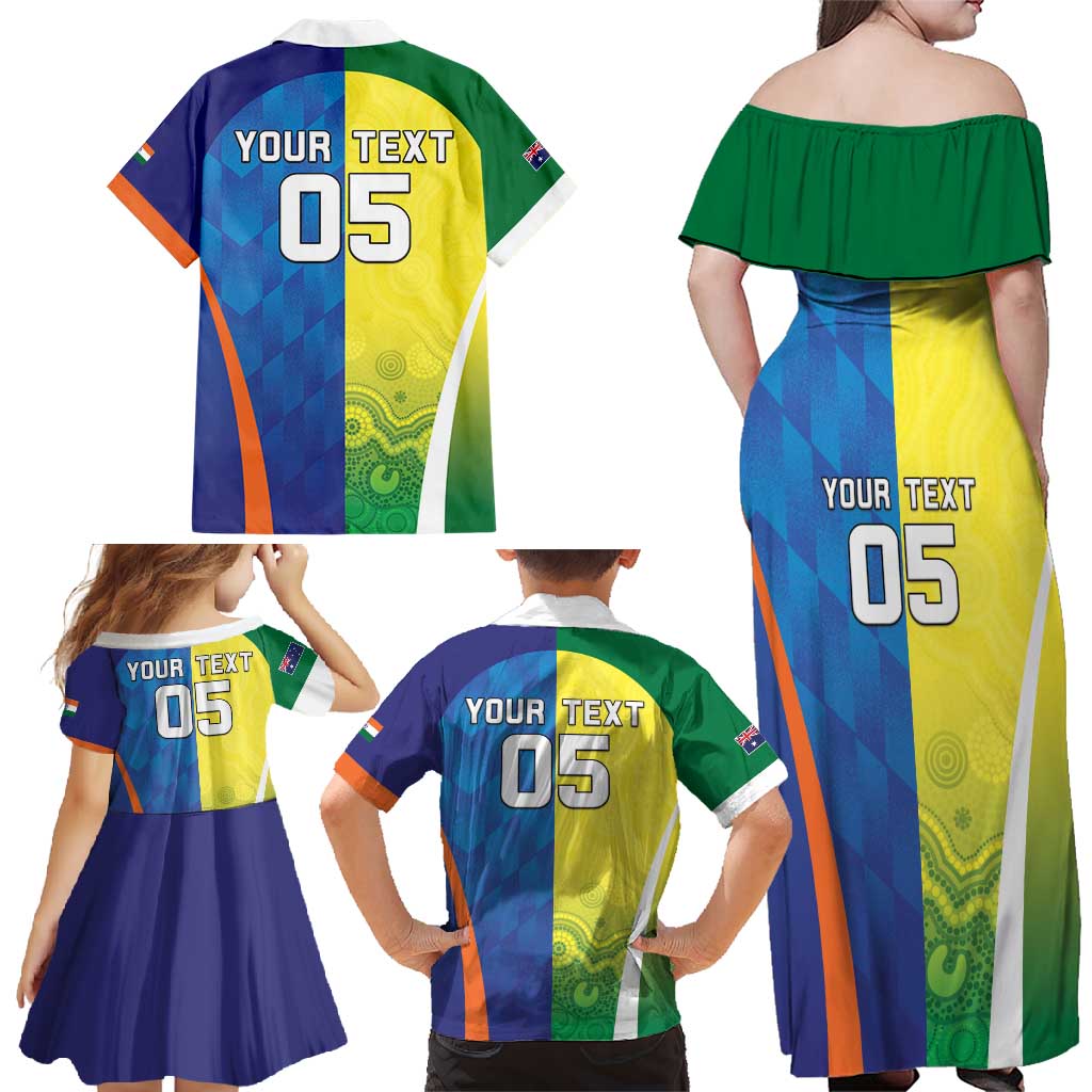 Custom Australia And India Cricket Family Matching Off Shoulder Maxi Dress and Hawaiian Shirt Ashoka Chakra With Aboriginal - Vibe Hoodie
