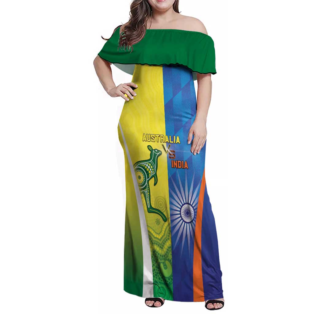 Custom Australia And India Cricket Family Matching Off Shoulder Maxi Dress and Hawaiian Shirt Ashoka Chakra With Aboriginal - Vibe Hoodie