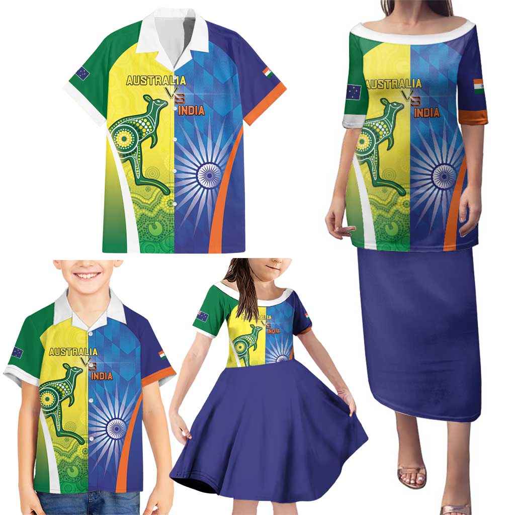 Custom Australia And India Cricket Family Matching Puletasi and Hawaiian Shirt Ashoka Chakra With Aboriginal - Vibe Hoodie