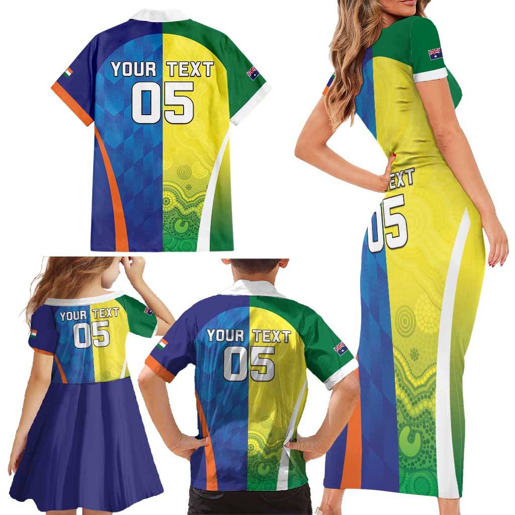 Custom Australia And India Cricket Family Matching Short Sleeve Bodycon Dress and Hawaiian Shirt Ashoka Chakra With Aboriginal - Vibe Hoodie