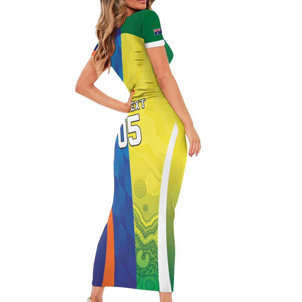 Custom Australia And India Cricket Family Matching Short Sleeve Bodycon Dress and Hawaiian Shirt Ashoka Chakra With Aboriginal - Vibe Hoodie