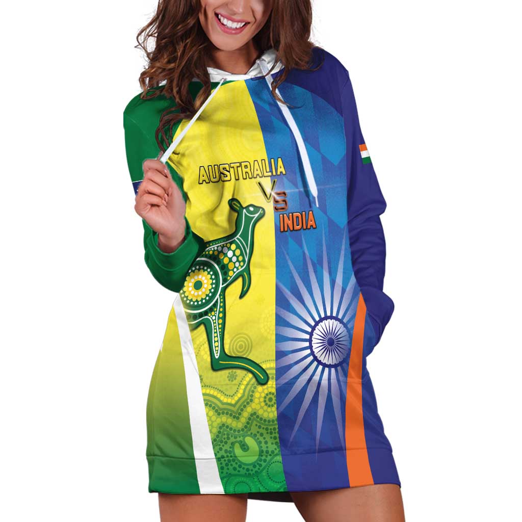 Custom Australia And India Cricket Hoodie Dress Ashoka Chakra With Aboriginal - Vibe Hoodie