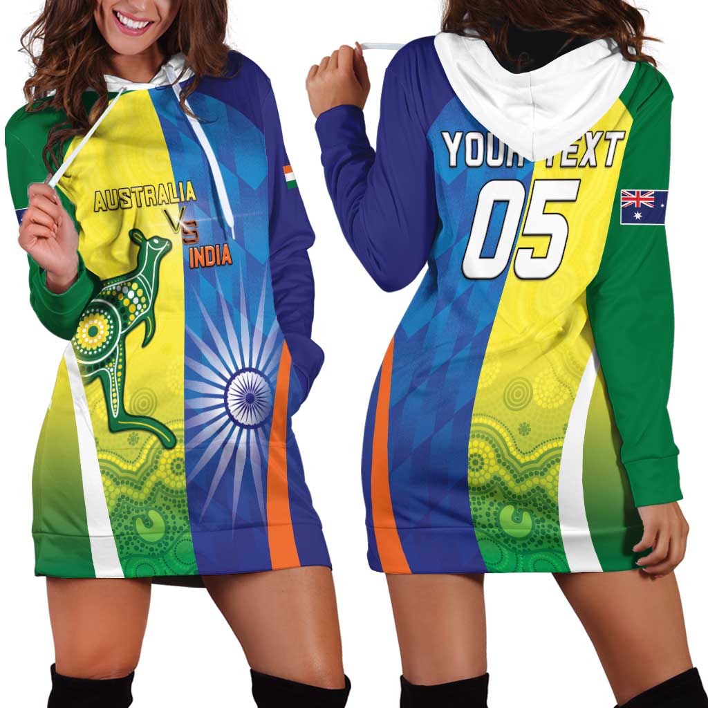 Custom Australia And India Cricket Hoodie Dress Ashoka Chakra With Aboriginal - Vibe Hoodie