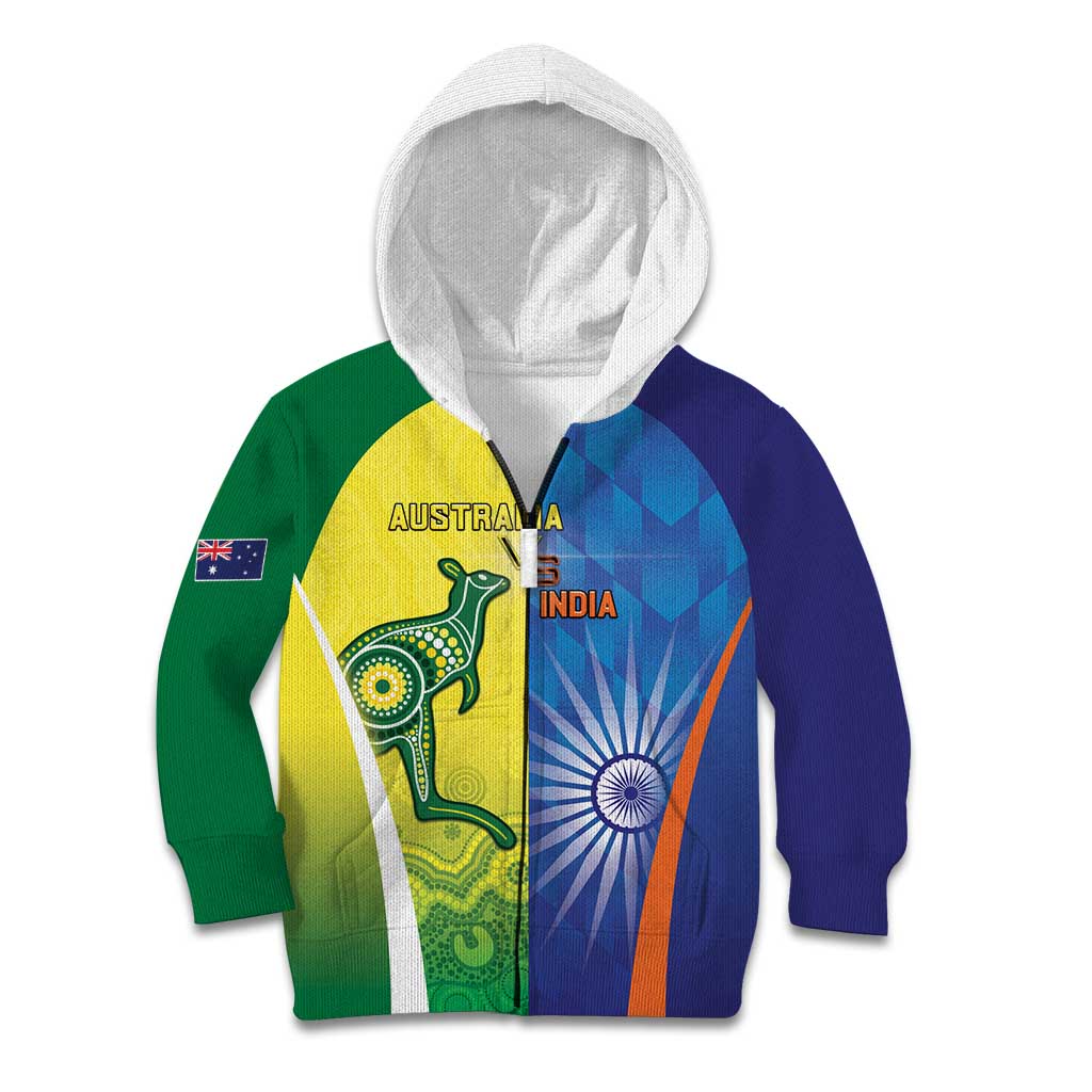 Custom Australia And India Cricket Kid Hoodie Ashoka Chakra With Aboriginal - Vibe Hoodie