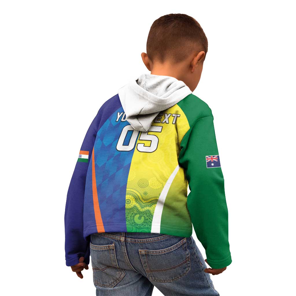 Custom Australia And India Cricket Kid Hoodie Ashoka Chakra With Aboriginal - Vibe Hoodie