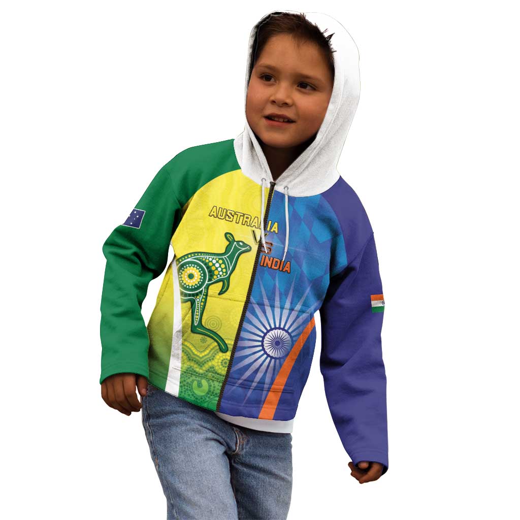 Custom Australia And India Cricket Kid Hoodie Ashoka Chakra With Aboriginal - Vibe Hoodie