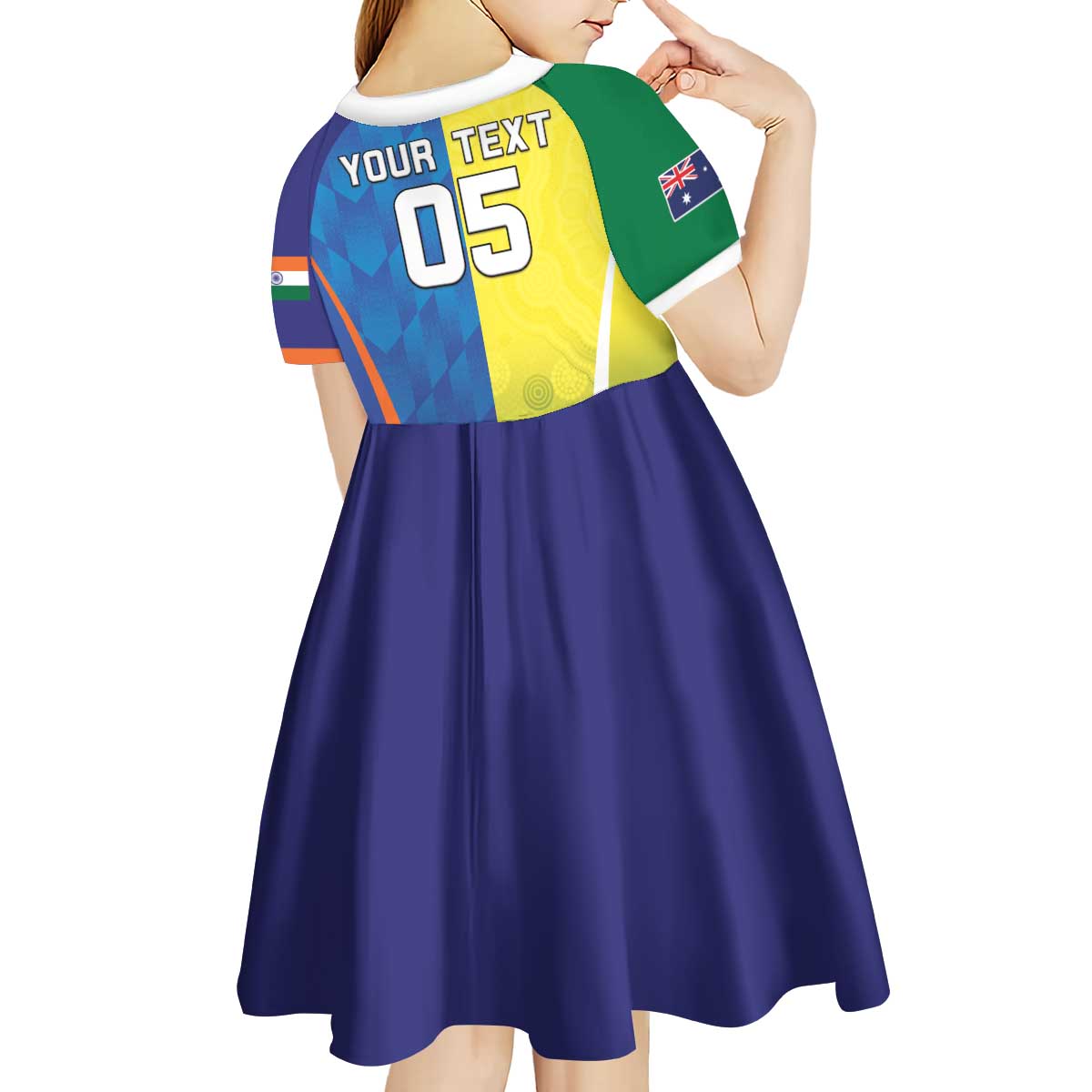 Custom Australia And India Cricket Kid Short Sleeve Dress Ashoka Chakra With Aboriginal - Vibe Hoodie