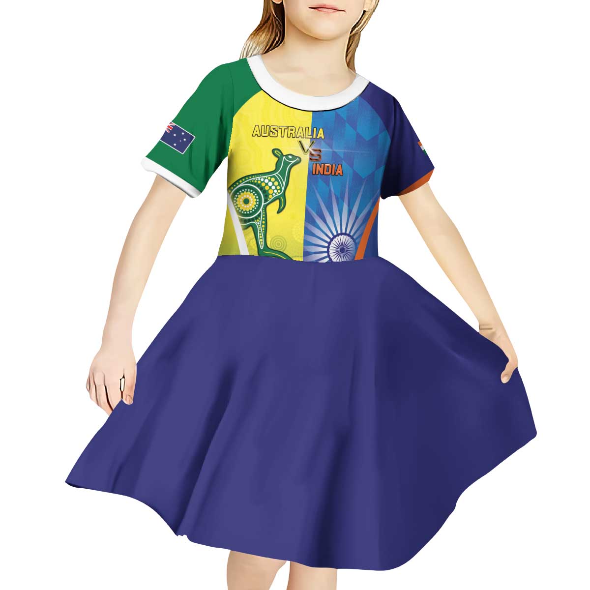 Custom Australia And India Cricket Kid Short Sleeve Dress Ashoka Chakra With Aboriginal - Vibe Hoodie