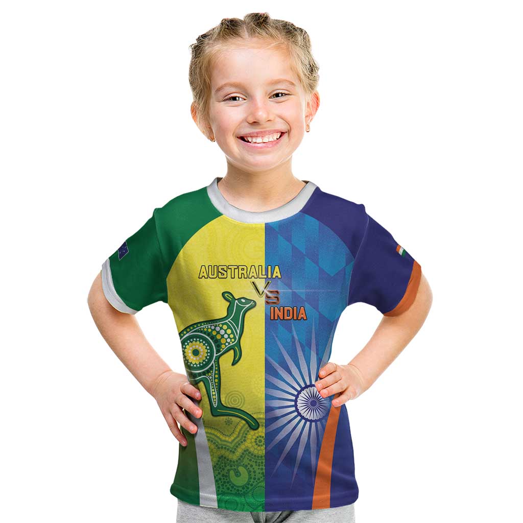 Custom Australia And India Cricket Kid T Shirt Ashoka Chakra With Aboriginal - Vibe Hoodie