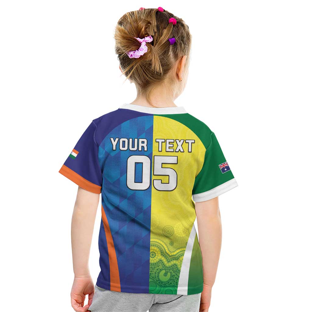Custom Australia And India Cricket Kid T Shirt Ashoka Chakra With Aboriginal - Vibe Hoodie