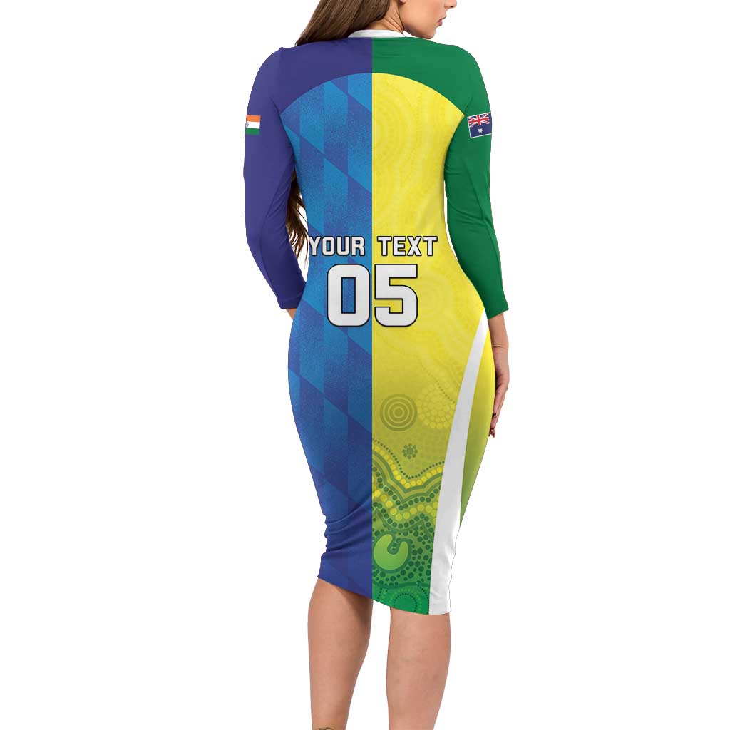 Custom Australia And India Cricket Long Sleeve Bodycon Dress Ashoka Chakra With Aboriginal - Vibe Hoodie