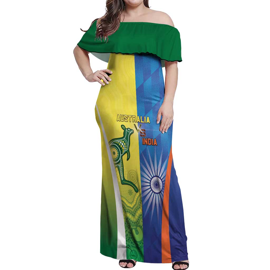 Custom Australia And India Cricket Off Shoulder Maxi Dress Ashoka Chakra With Aboriginal - Vibe Hoodie