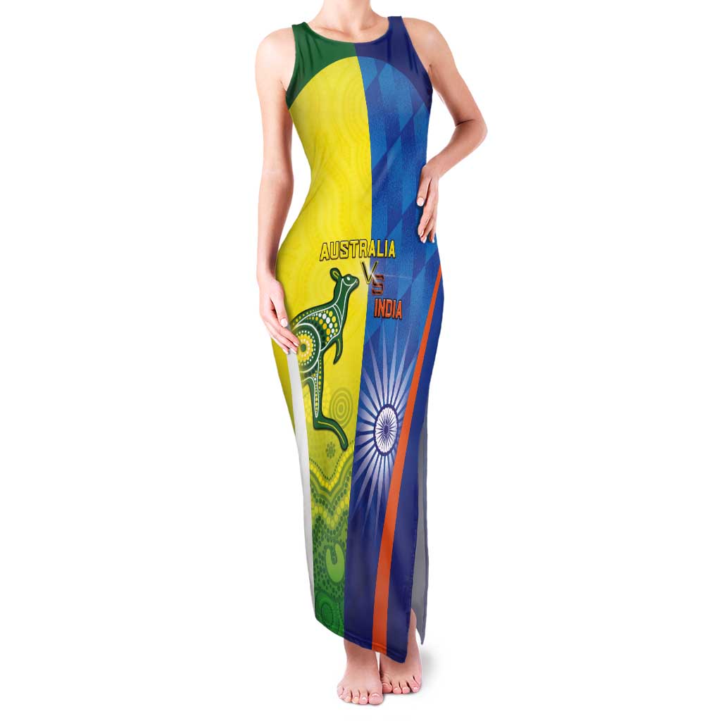 Custom Australia And India Cricket Tank Maxi Dress Ashoka Chakra With Aboriginal - Vibe Hoodie