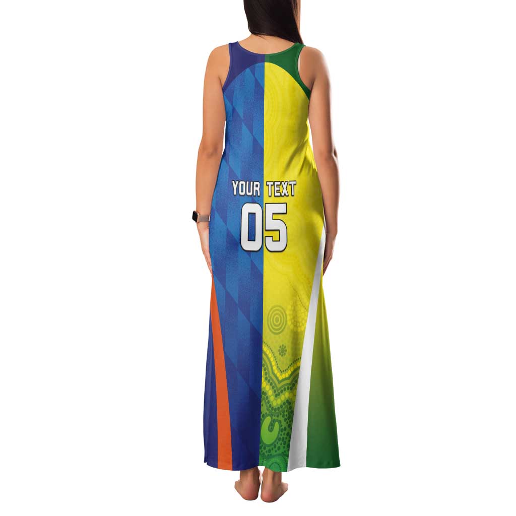 Custom Australia And India Cricket Tank Maxi Dress Ashoka Chakra With Aboriginal - Vibe Hoodie