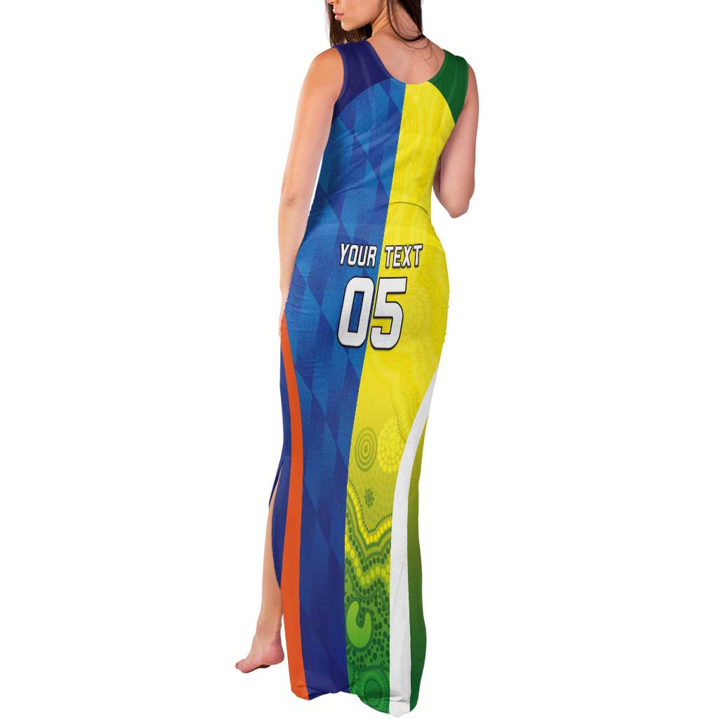 Custom Australia And India Cricket Tank Maxi Dress Ashoka Chakra With Aboriginal - Vibe Hoodie