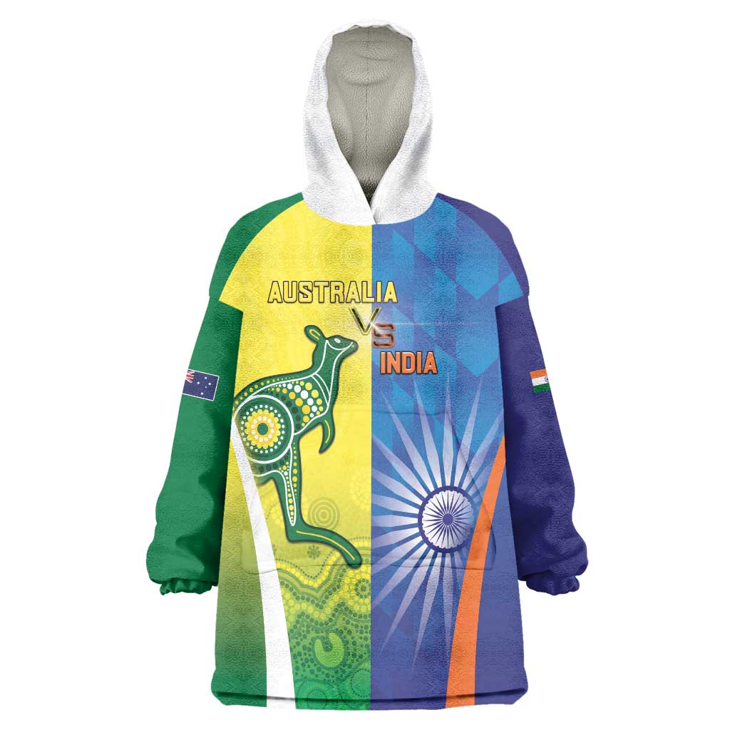 Custom Australia And India Cricket Wearable Blanket Hoodie Ashoka Chakra With Aboriginal - Vibe Hoodie
