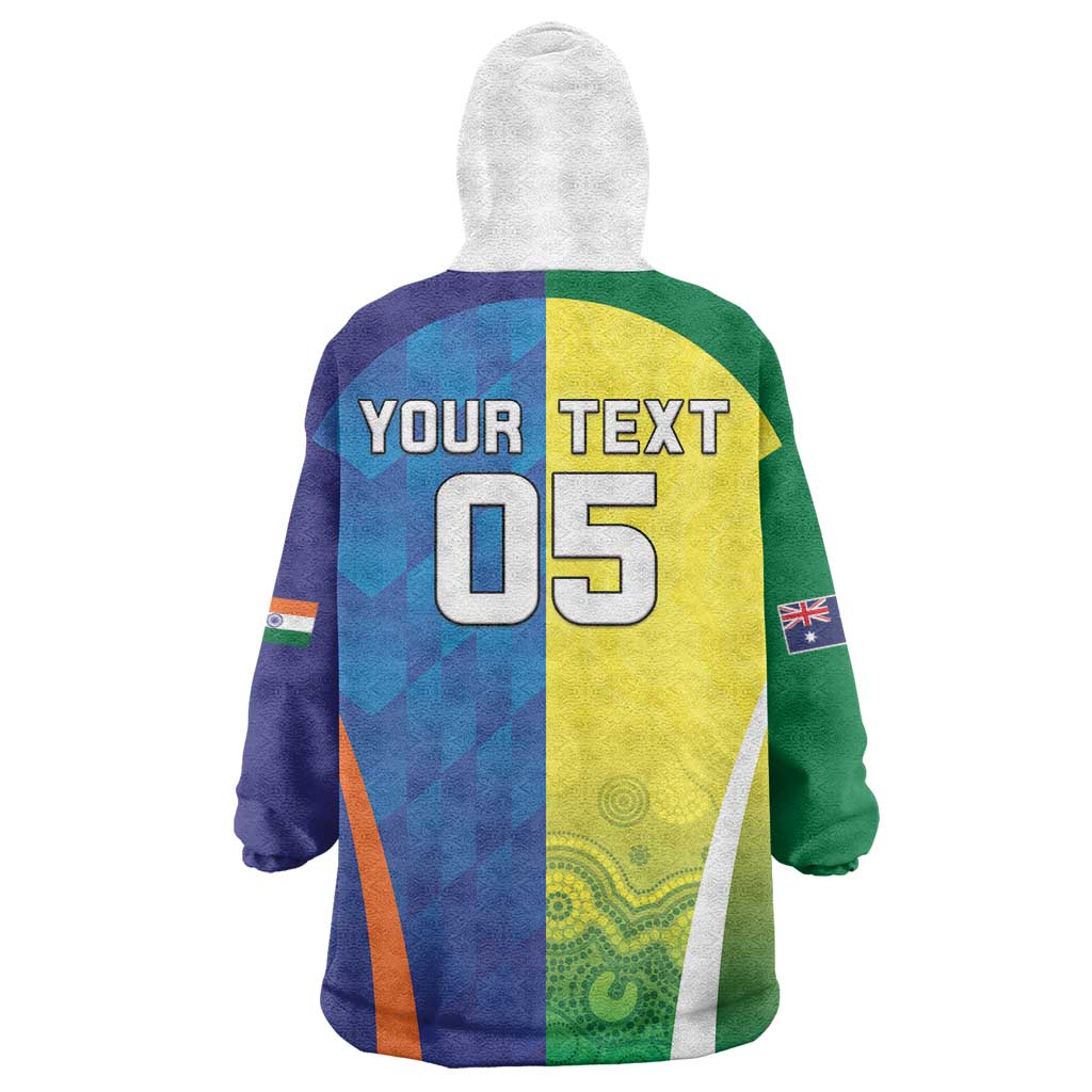 Custom Australia And India Cricket Wearable Blanket Hoodie Ashoka Chakra With Aboriginal - Vibe Hoodie