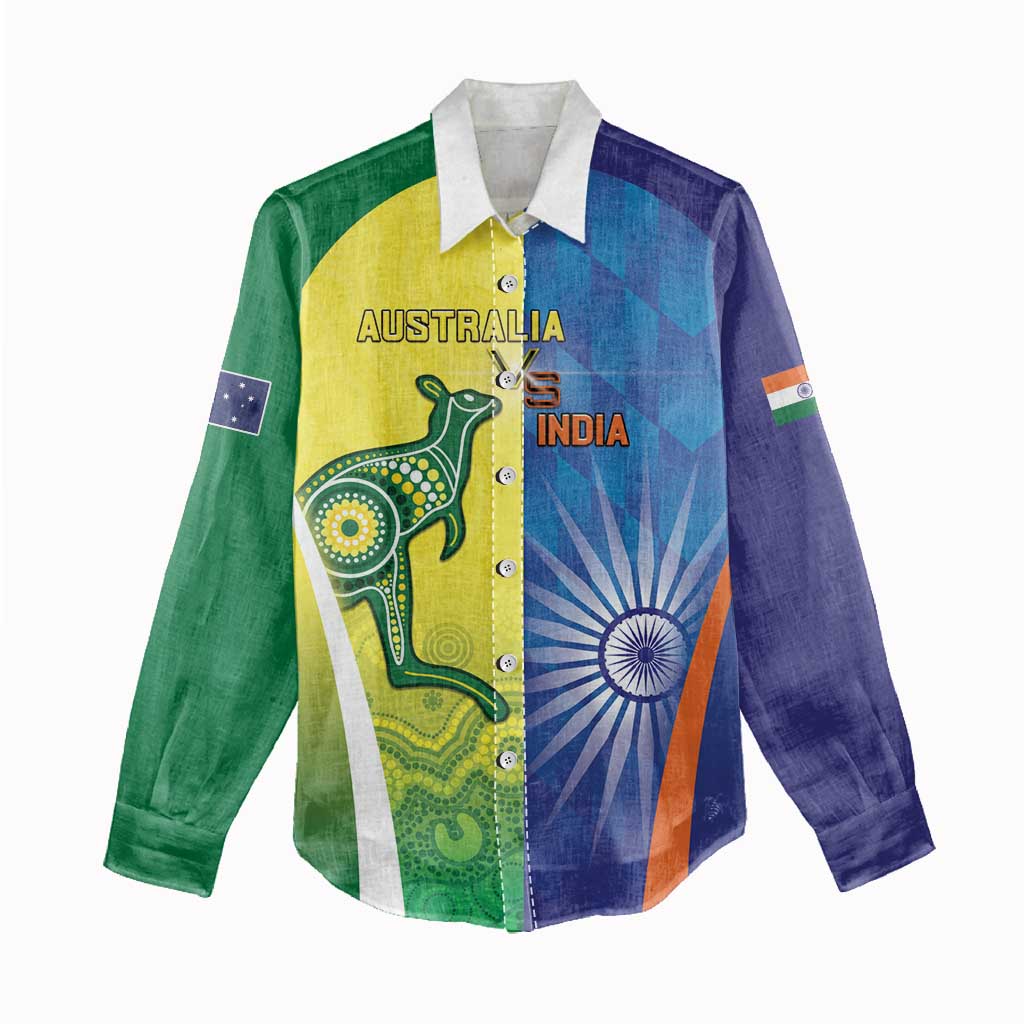 Custom Australia And India Cricket Women Casual Shirt Ashoka Chakra With Aboriginal - Vibe Hoodie