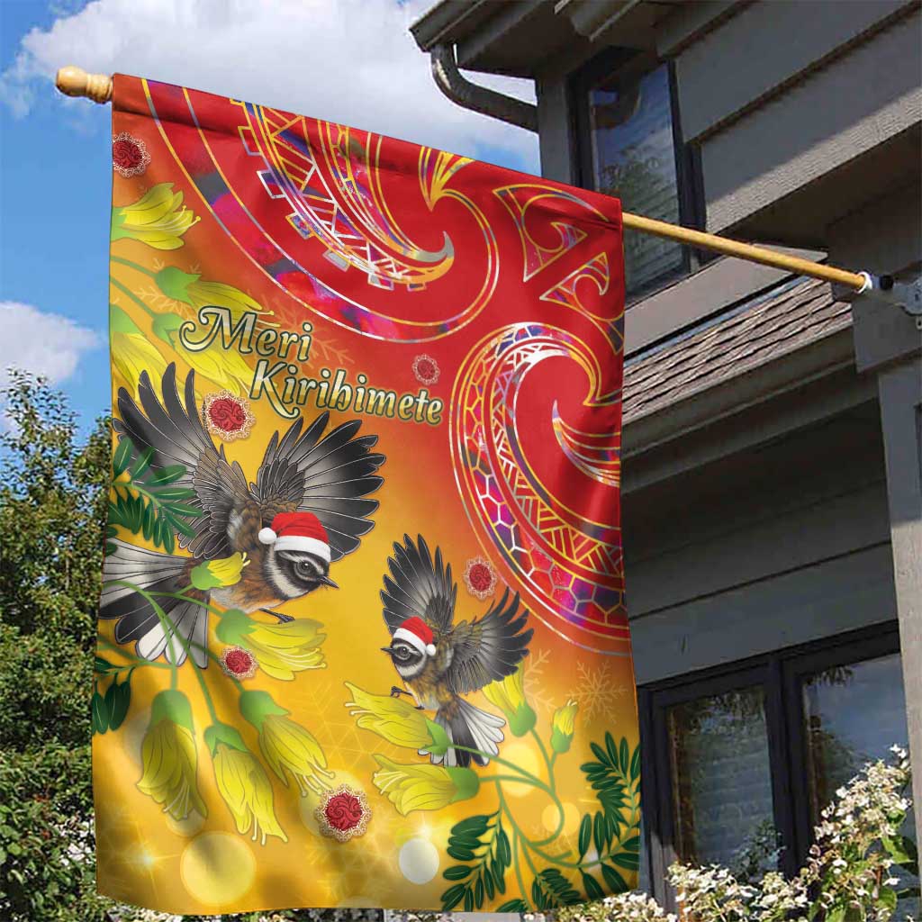 New Zealand Piwakawaka Christmas Garden Flag With Maori Pattern LT05 - Vibe Hoodie Shop