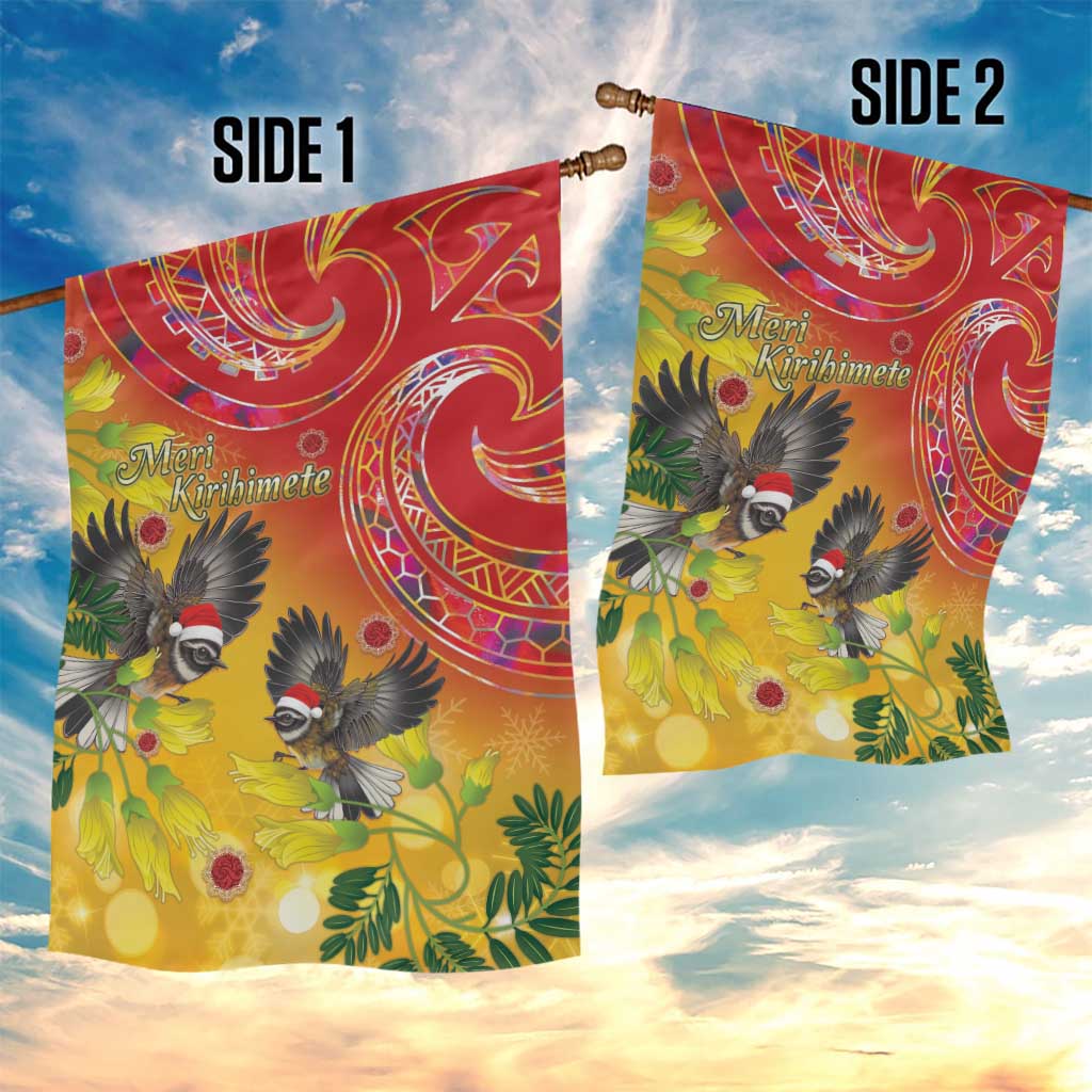 New Zealand Piwakawaka Christmas Garden Flag With Maori Pattern LT05 - Vibe Hoodie Shop