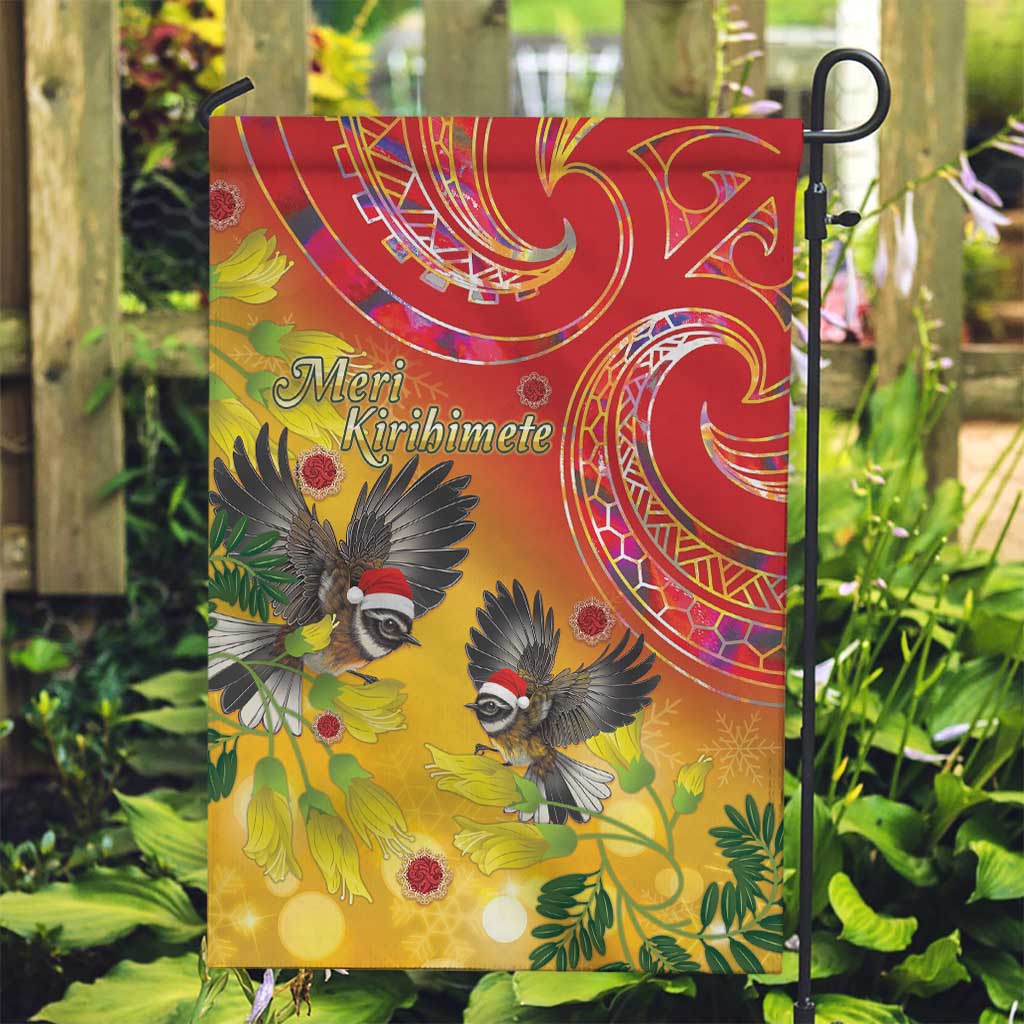 New Zealand Piwakawaka Christmas Garden Flag With Maori Pattern LT05 - Vibe Hoodie Shop