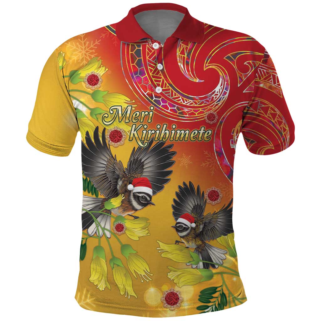 New Zealand Piwakawaka Christmas Polo Shirt With Maori Pattern LT05 - Vibe Hoodie Shop