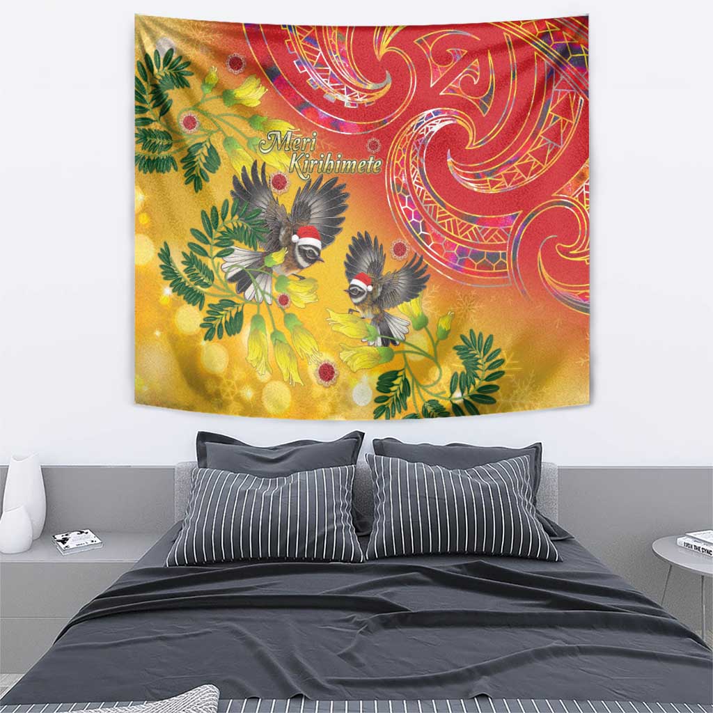 New Zealand Piwakawaka Christmas Tapestry With Maori Pattern LT05 - Vibe Hoodie Shop