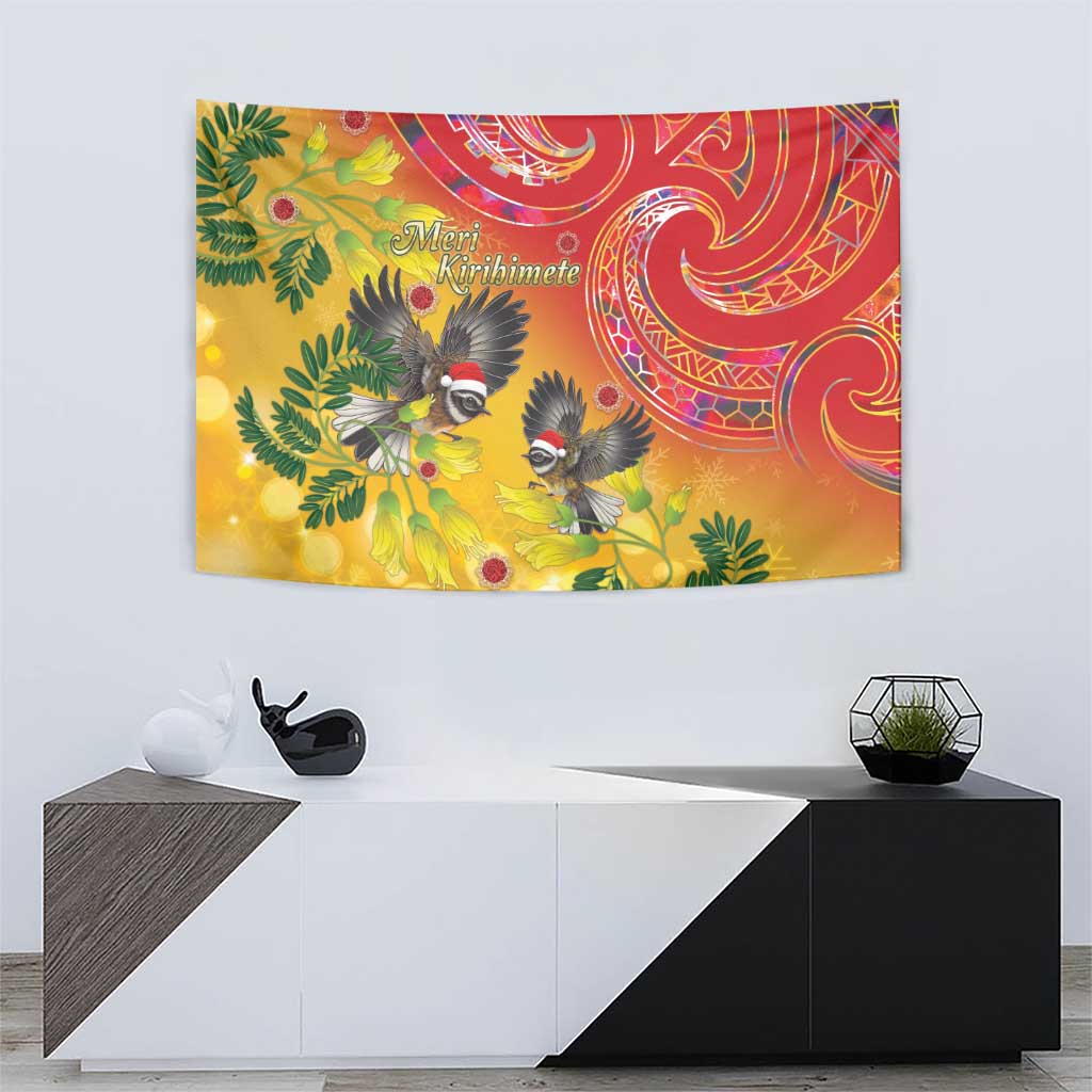 New Zealand Piwakawaka Christmas Tapestry With Maori Pattern LT05 - Vibe Hoodie Shop