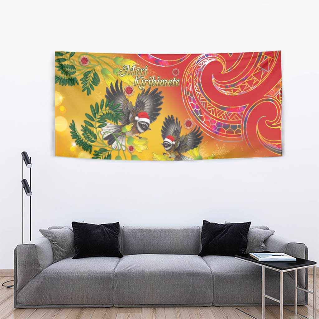 New Zealand Piwakawaka Christmas Tapestry With Maori Pattern LT05 - Vibe Hoodie Shop