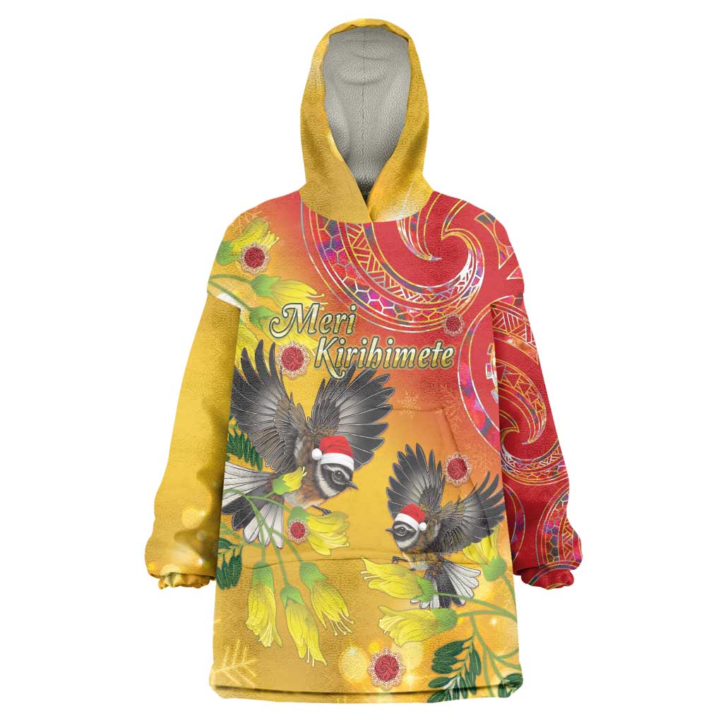 New Zealand Piwakawaka Christmas Wearable Blanket Hoodie With Maori Pattern LT05 - Vibe Hoodie Shop