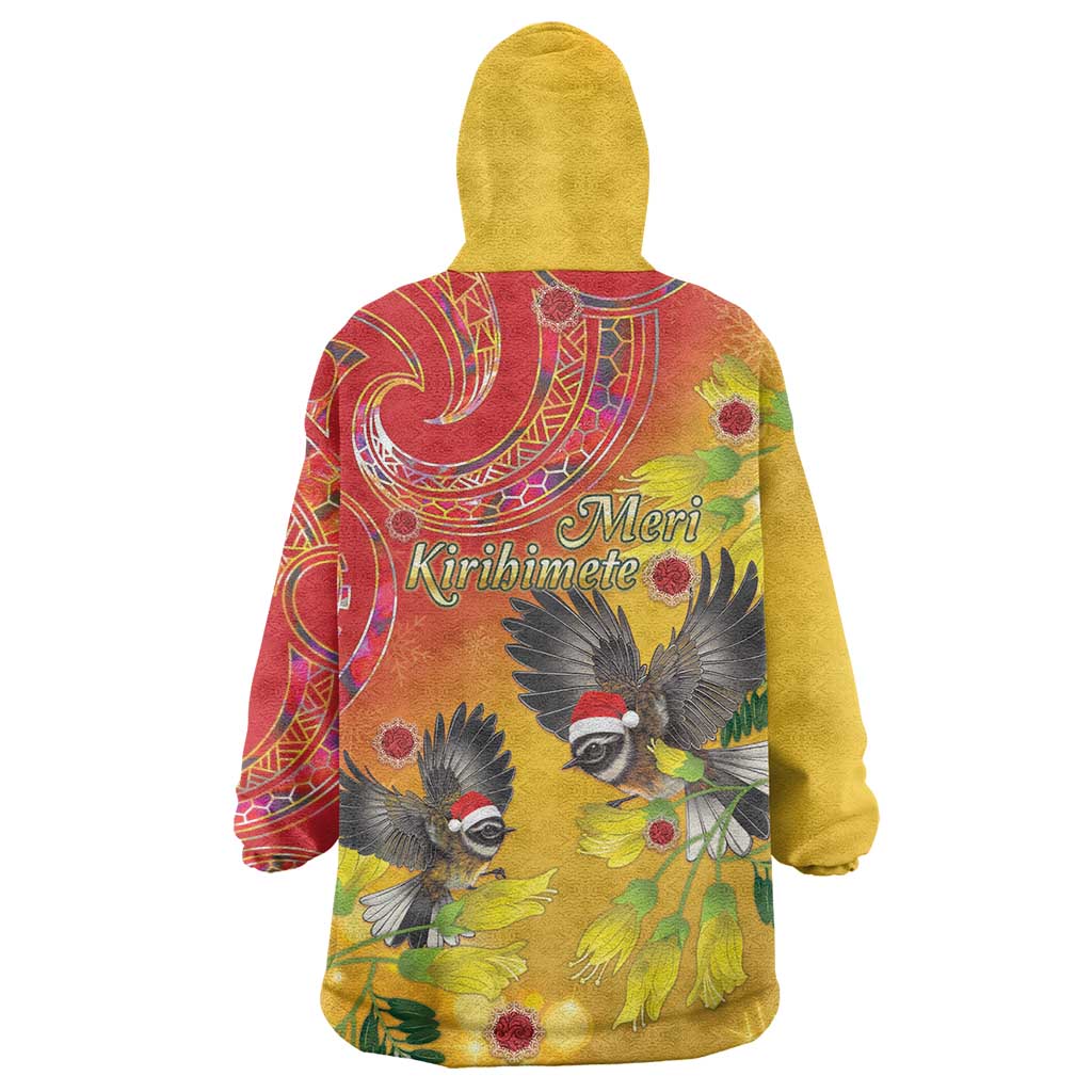 New Zealand Piwakawaka Christmas Wearable Blanket Hoodie With Maori Pattern LT05 - Vibe Hoodie Shop