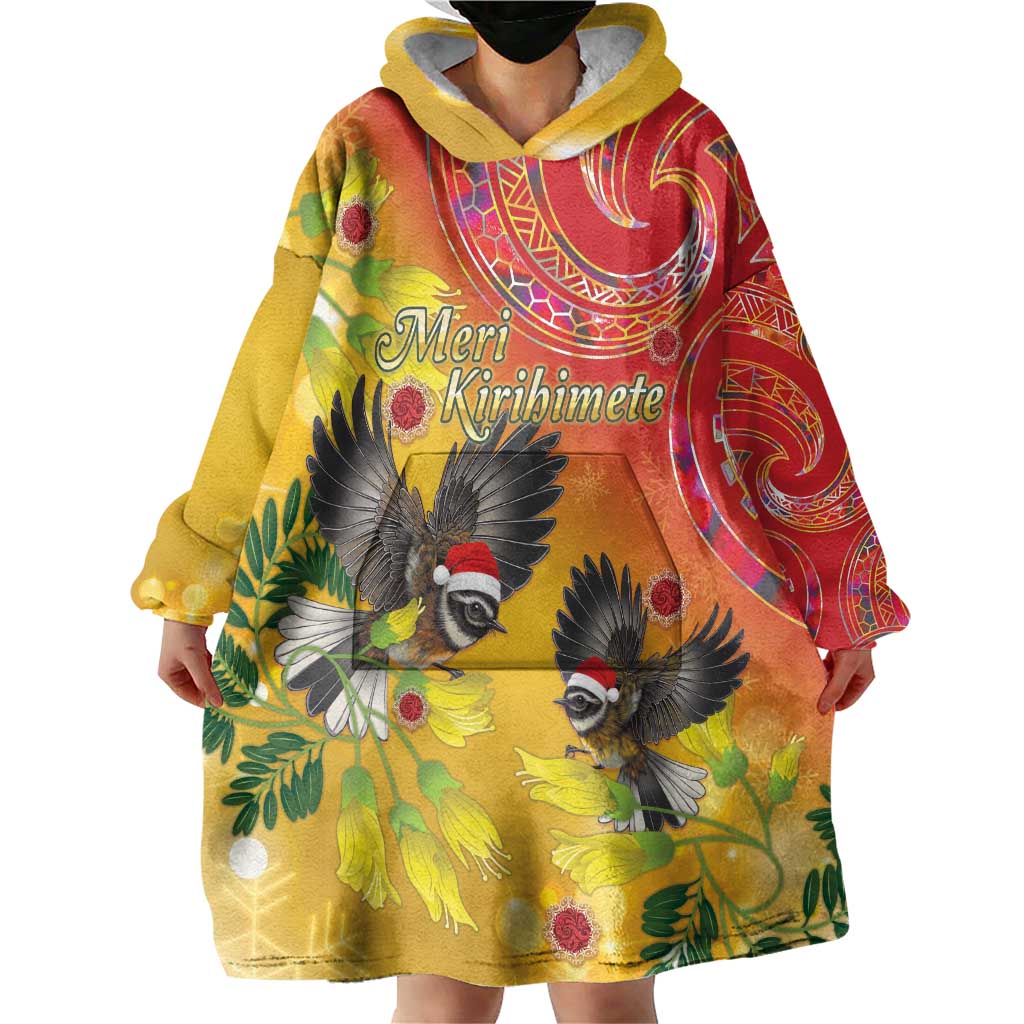 New Zealand Piwakawaka Christmas Wearable Blanket Hoodie With Maori Pattern LT05 - Vibe Hoodie Shop