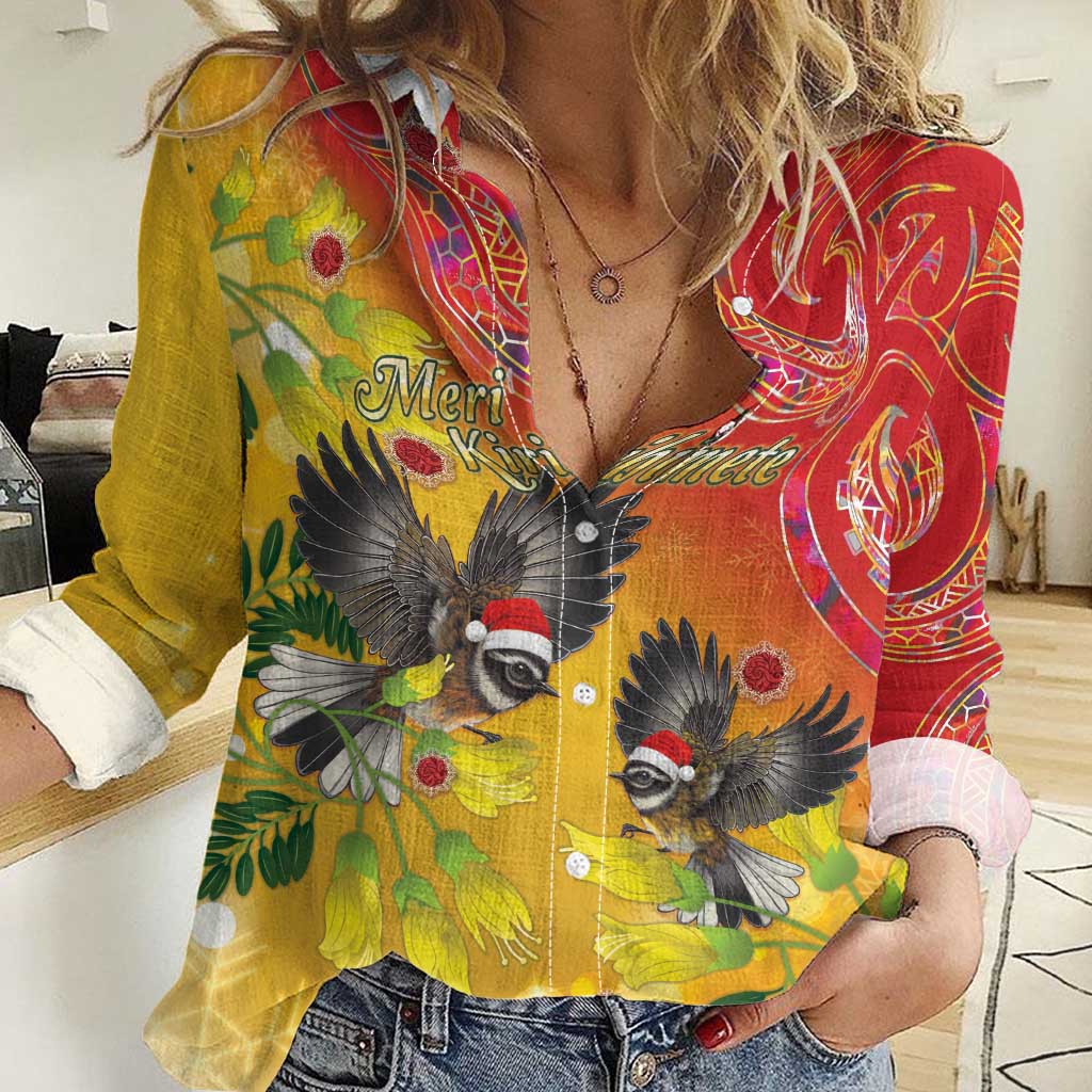 New Zealand Piwakawaka Christmas Women Casual Shirt With Maori Pattern LT05 - Vibe Hoodie Shop