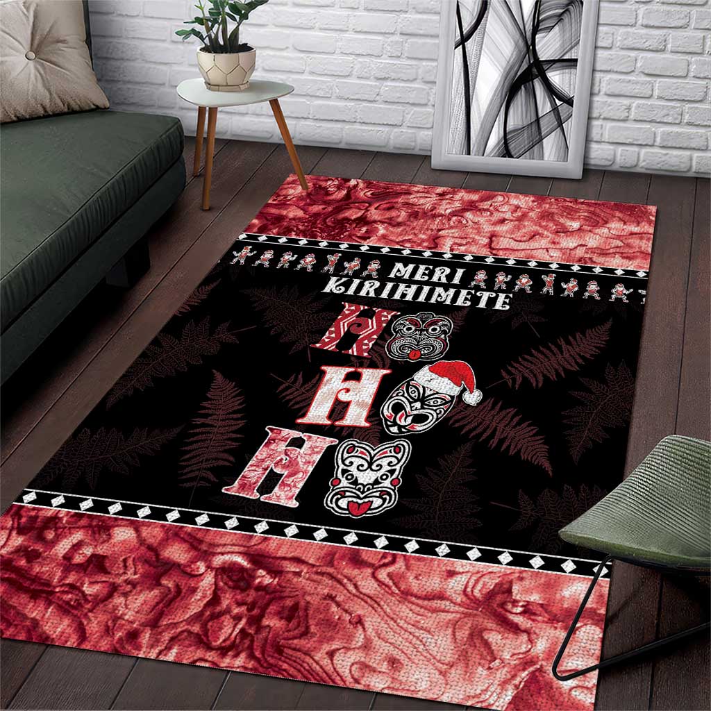 New Zealand Tiki Christmas Area Rug Ho Ho Ho Paua Shell Glitter Red LT05 - Vibe Hoodie Shop