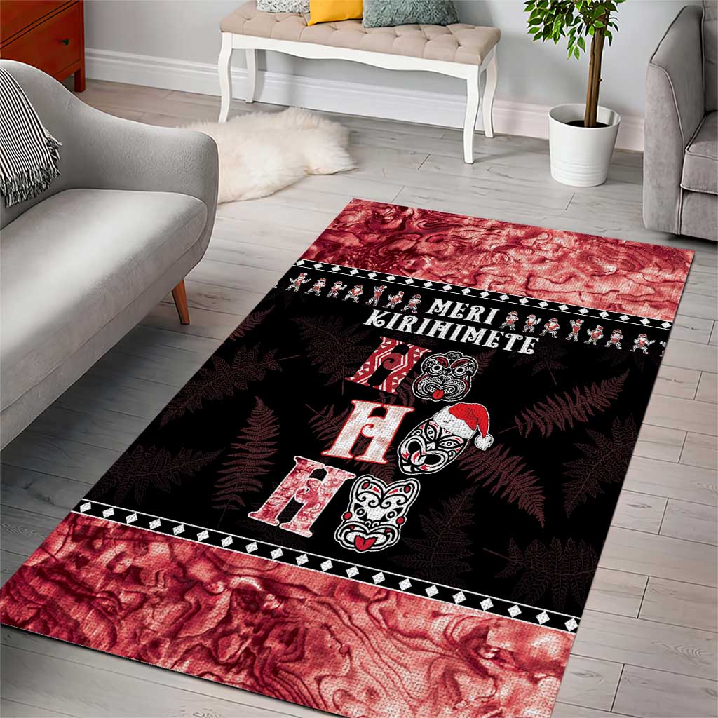 New Zealand Tiki Christmas Area Rug Ho Ho Ho Paua Shell Glitter Red LT05 - Vibe Hoodie Shop