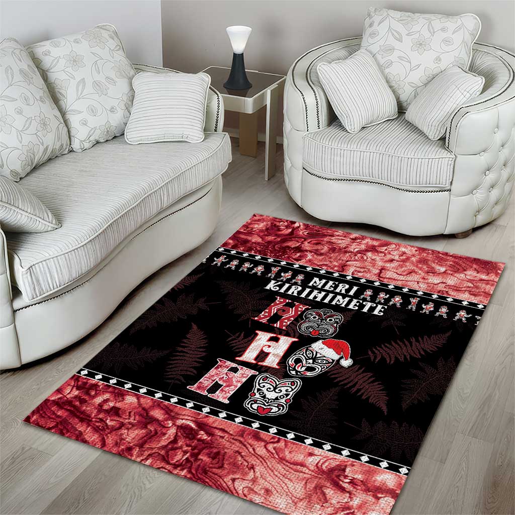 New Zealand Tiki Christmas Area Rug Ho Ho Ho Paua Shell Glitter Red LT05 - Vibe Hoodie Shop