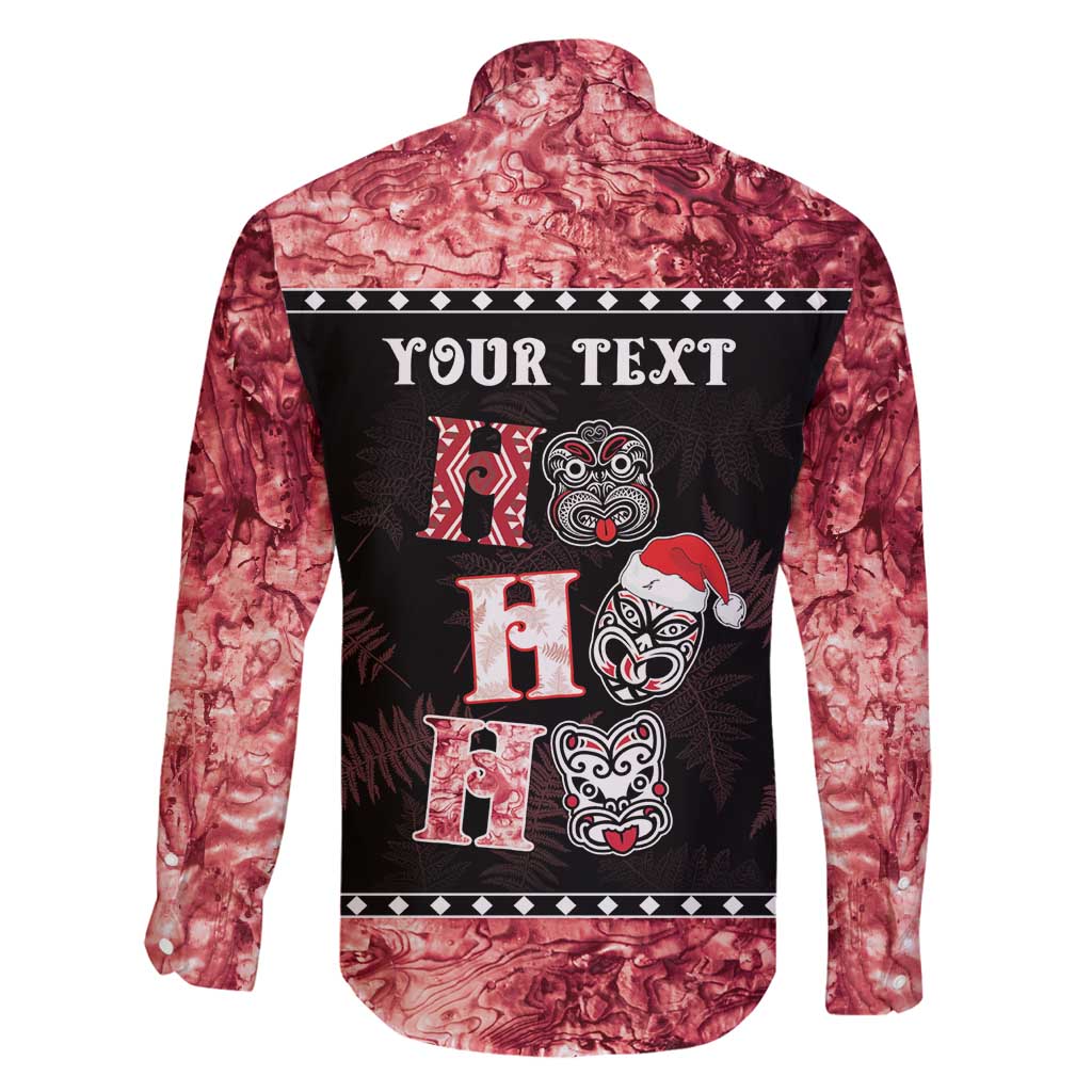 Personalised New Zealand Tiki Christmas Family Matching Long Sleeve Bodycon Dress and Hawaiian Shirt Ho Ho Ho Paua Shell Glitter Red