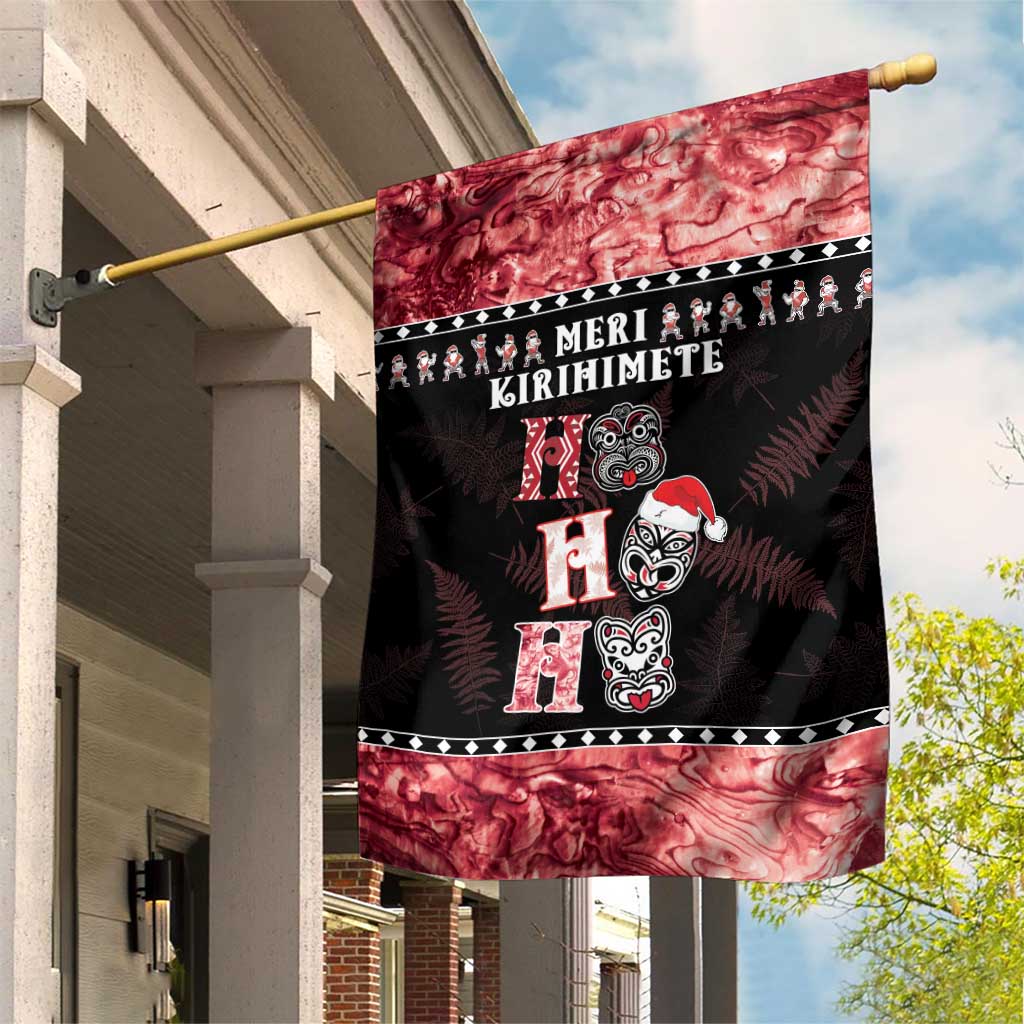 New Zealand Tiki Christmas Garden Flag Ho Ho Ho Paua Shell Glitter Red LT05 - Vibe Hoodie Shop