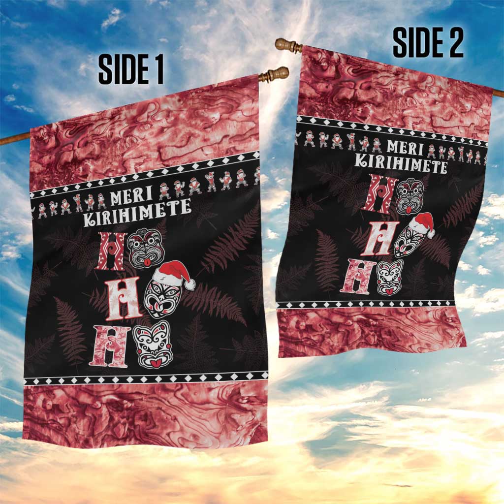 New Zealand Tiki Christmas Garden Flag Ho Ho Ho Paua Shell Glitter Red LT05 - Vibe Hoodie Shop