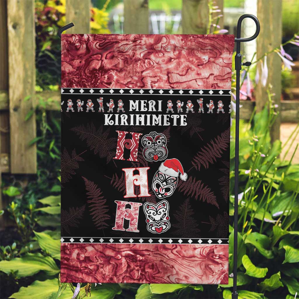 New Zealand Tiki Christmas Garden Flag Ho Ho Ho Paua Shell Glitter Red LT05 - Vibe Hoodie Shop