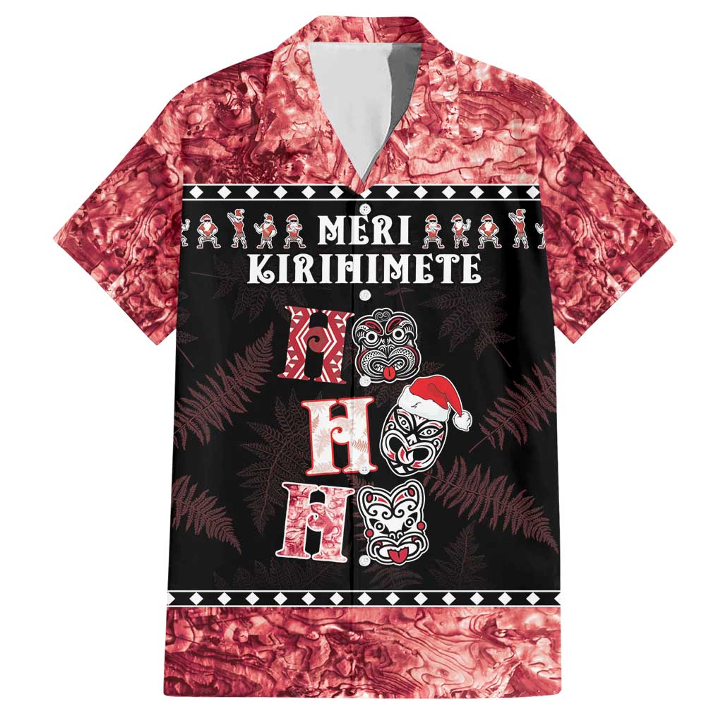 Personalised New Zealand Tiki Christmas Hawaiian Shirt Ho Ho Ho Paua Shell Glitter Red LT05 - Vibe Hoodie Shop