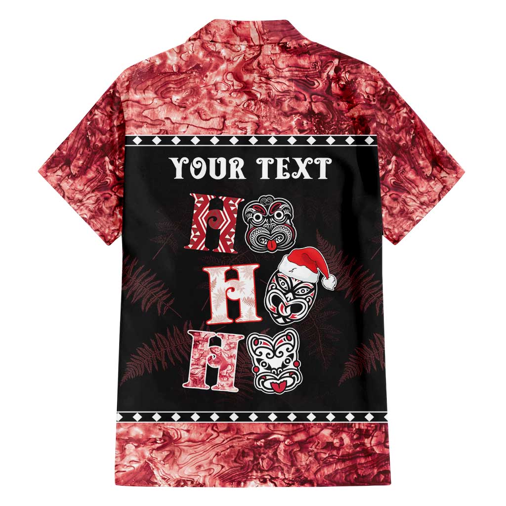 Personalised New Zealand Tiki Christmas Hawaiian Shirt Ho Ho Ho Paua Shell Glitter Red LT05 - Vibe Hoodie Shop