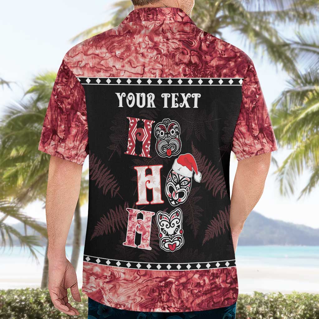 Personalised New Zealand Tiki Christmas Hawaiian Shirt Ho Ho Ho Paua Shell Glitter Red LT05 - Vibe Hoodie Shop